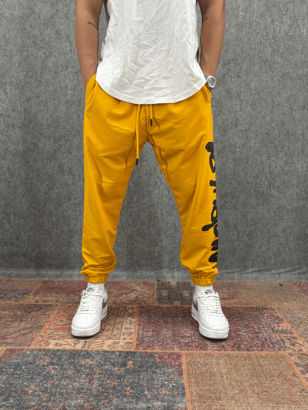 Beli Lastikli Baskılı Sarı Jogger