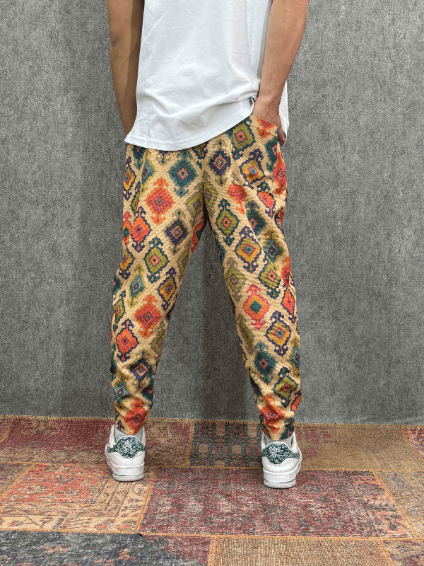Beli Lastikli Desenli Baggy Pantolon