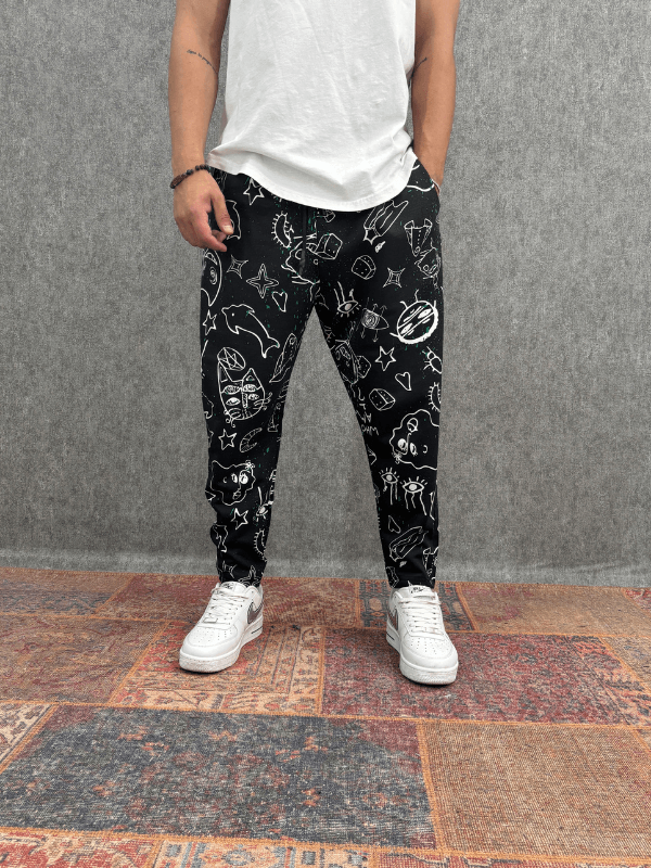 Beli Lastikli Desenli  Baggy Pantolon