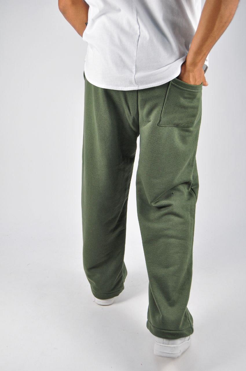 Beli Lastikli Paça Stoperli Haki   Pamuklu Baggy Pantolon