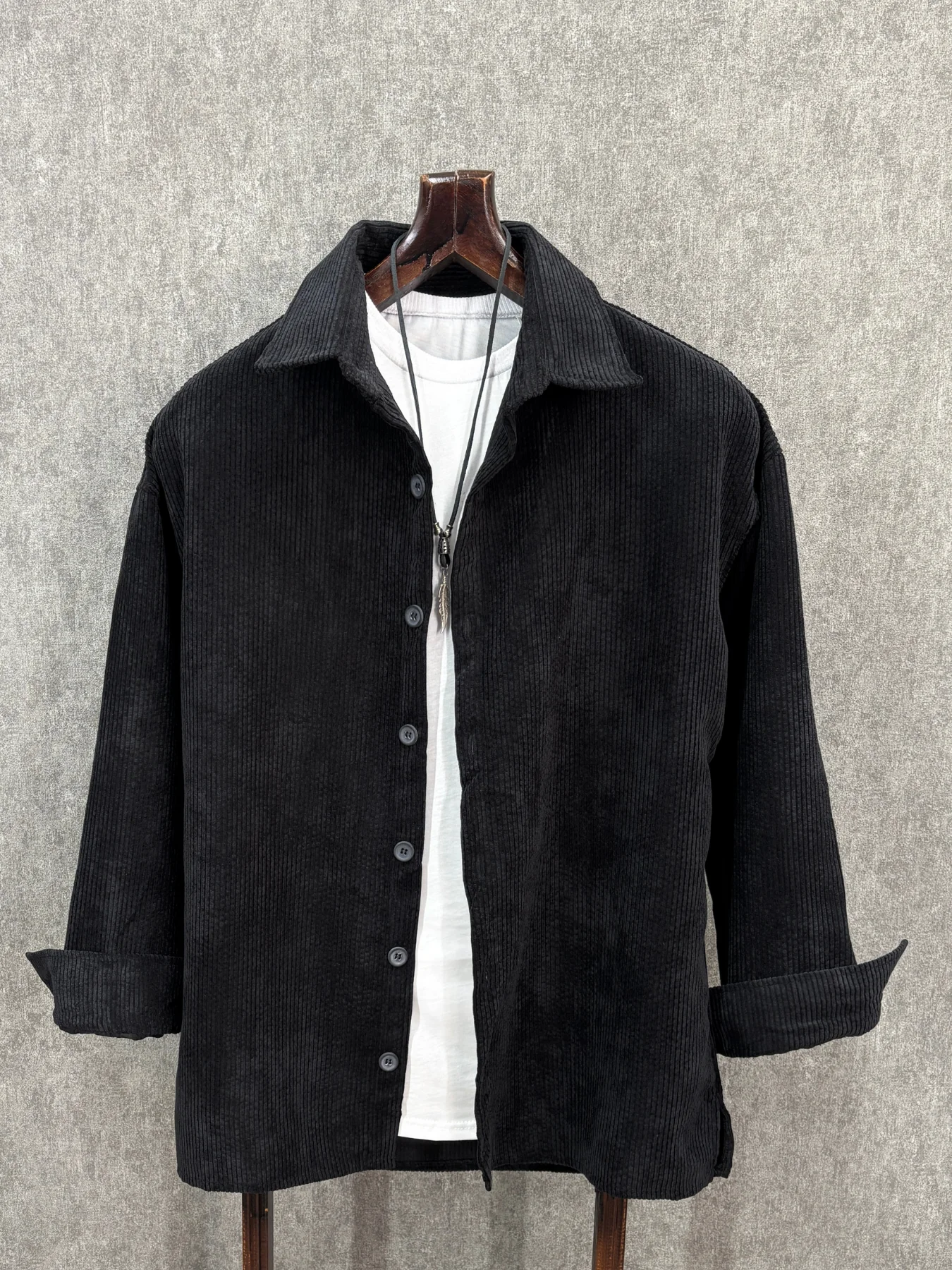 Oversize Siyah Kadife Gömlek