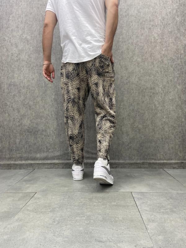 Beli Lastikli Düz Paça Desenli Baggy  Pantolon