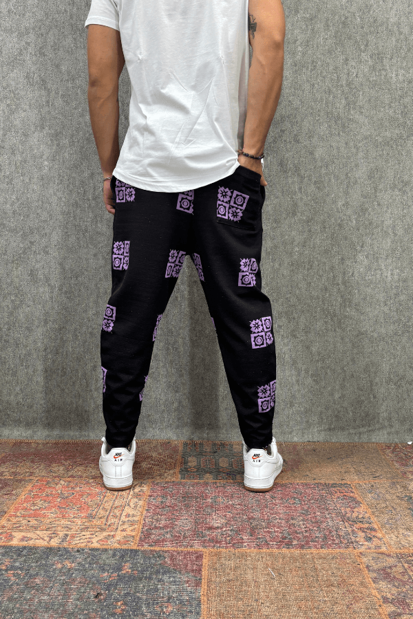 Beli Lastikli Desenli Baggy Pantolon