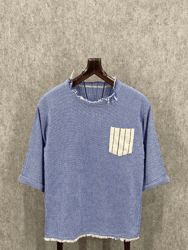 Oversize Yıkamalı Pamuk Keten Mavi Tshirt