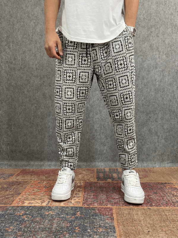 Beli Lastikli Desenli Baggy Pantolon