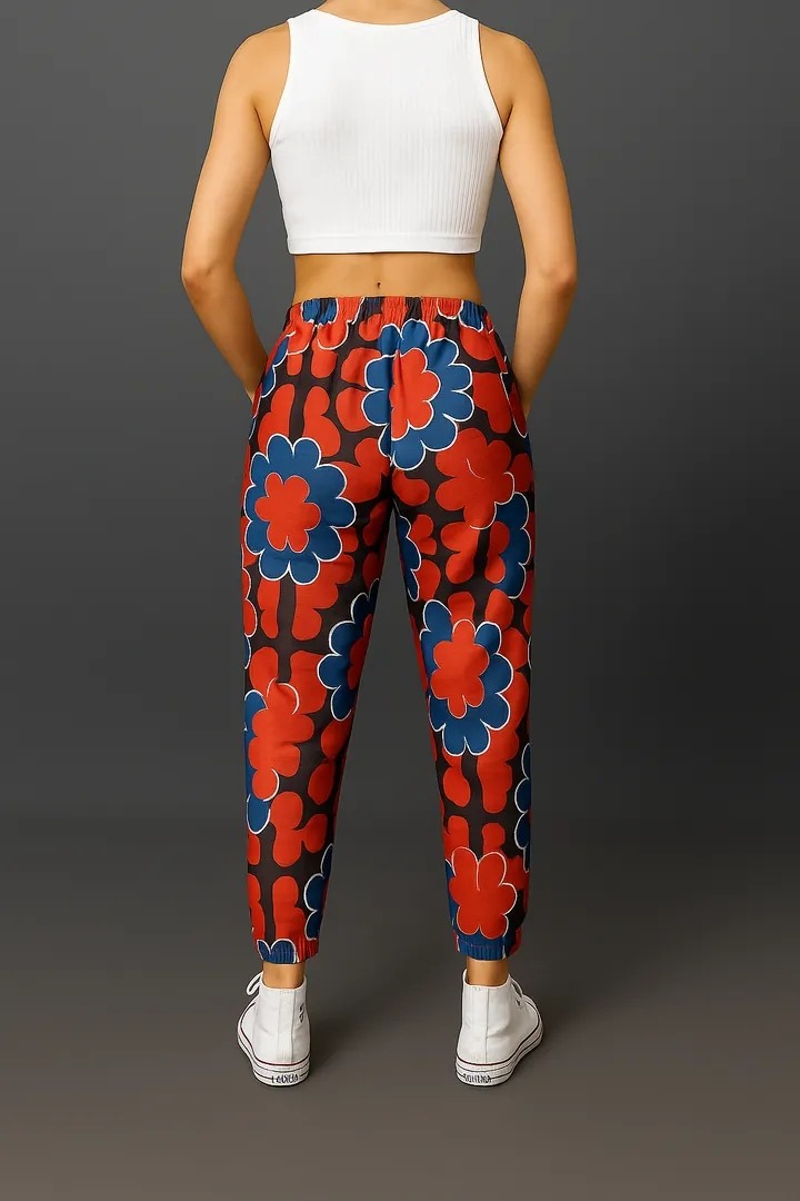Beli Lastikli Boru Paça Desenli Pantolon