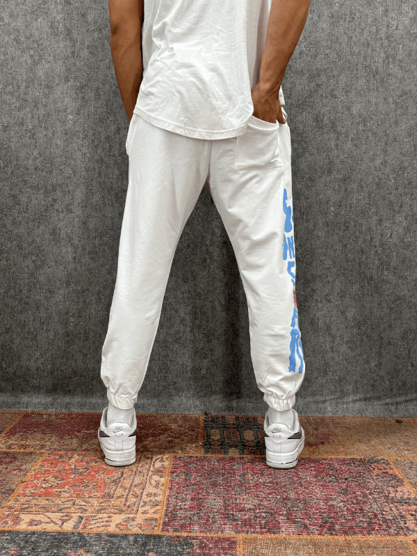 Beli Lastikli Baskılı Beyaz Jogger