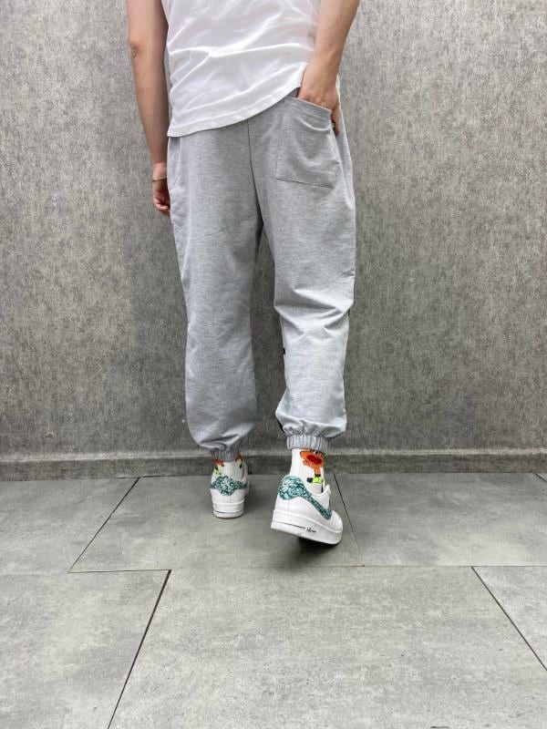 Beli Lastikli Pamuklu Gri Jogger