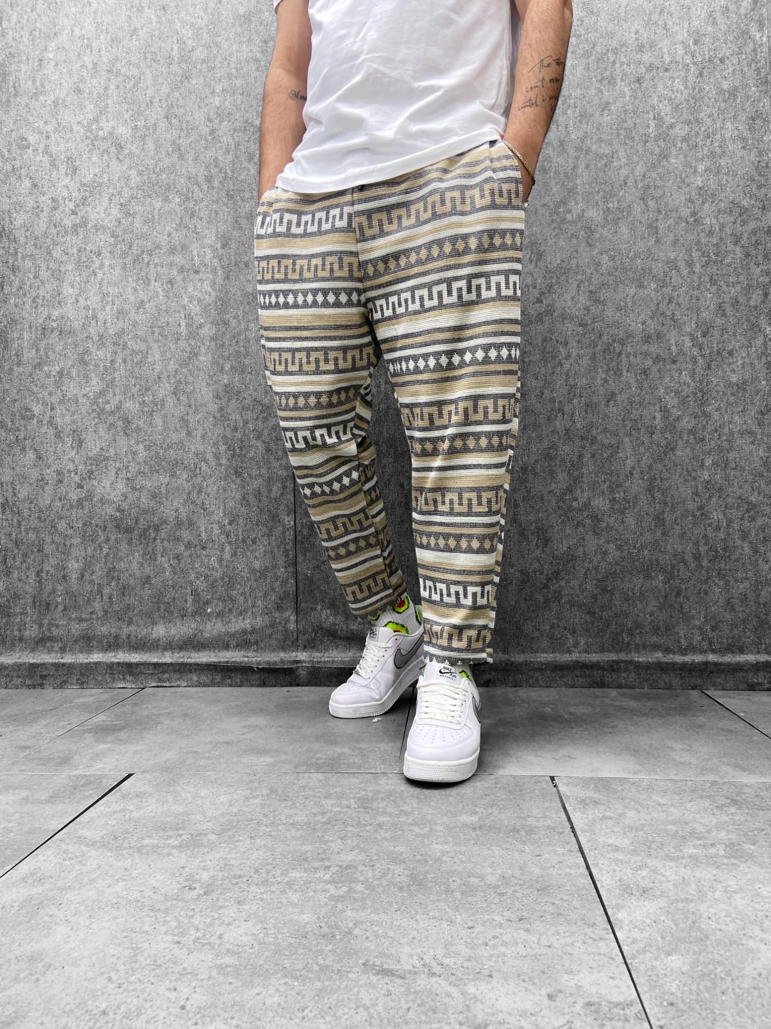 Beli Lastikli Aztek Desenli Baggy Pantolon