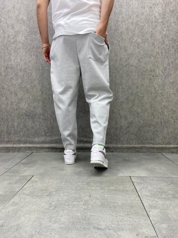 Beli Lastikli Düz Paça Gri Baggy Pantolon