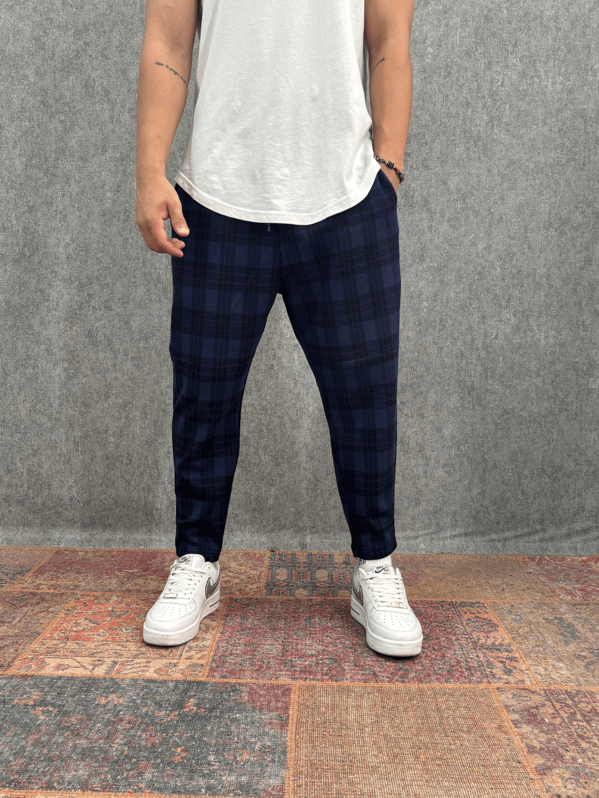 Beli Lastikli  Ekoseli Baggy Pantolon
