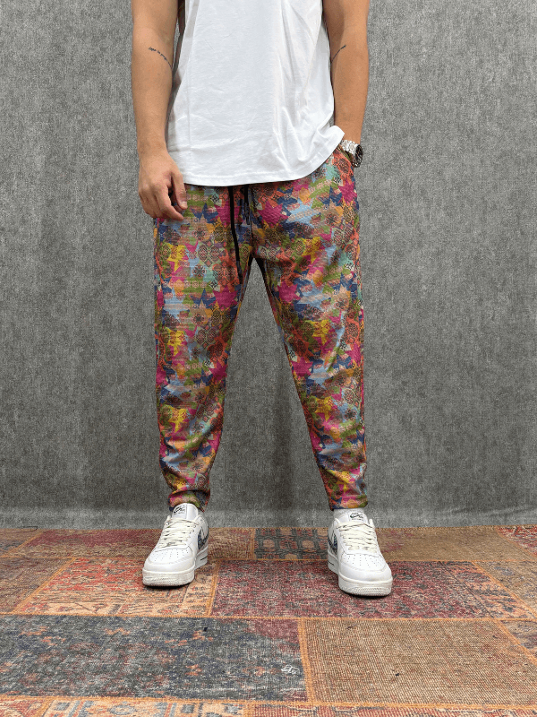 Beli Lastikli Desenli Baggy Pantolon