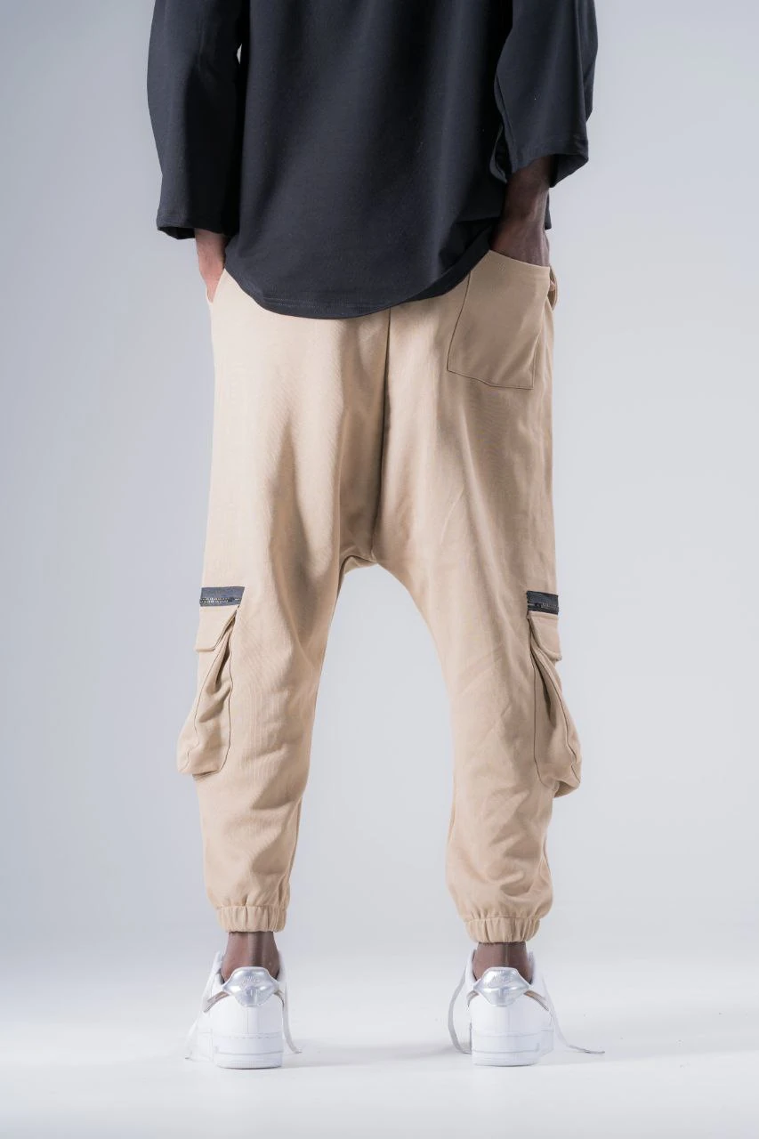 Beli Lastikli Kargo Cepli Bej Yarım Şalvar