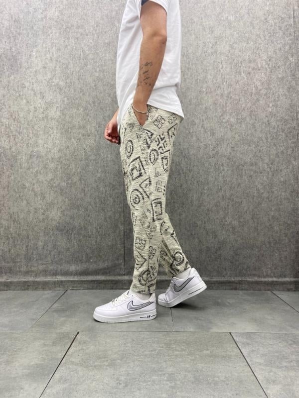 Beli Lastikli Aztek Desenli Baggy Pantolon