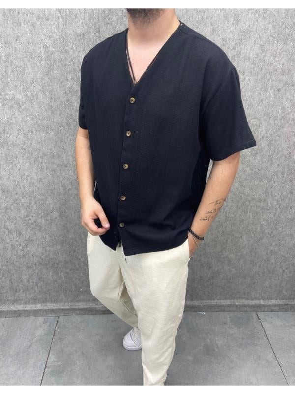 Oversize Yıkamalı Keten Gömlek