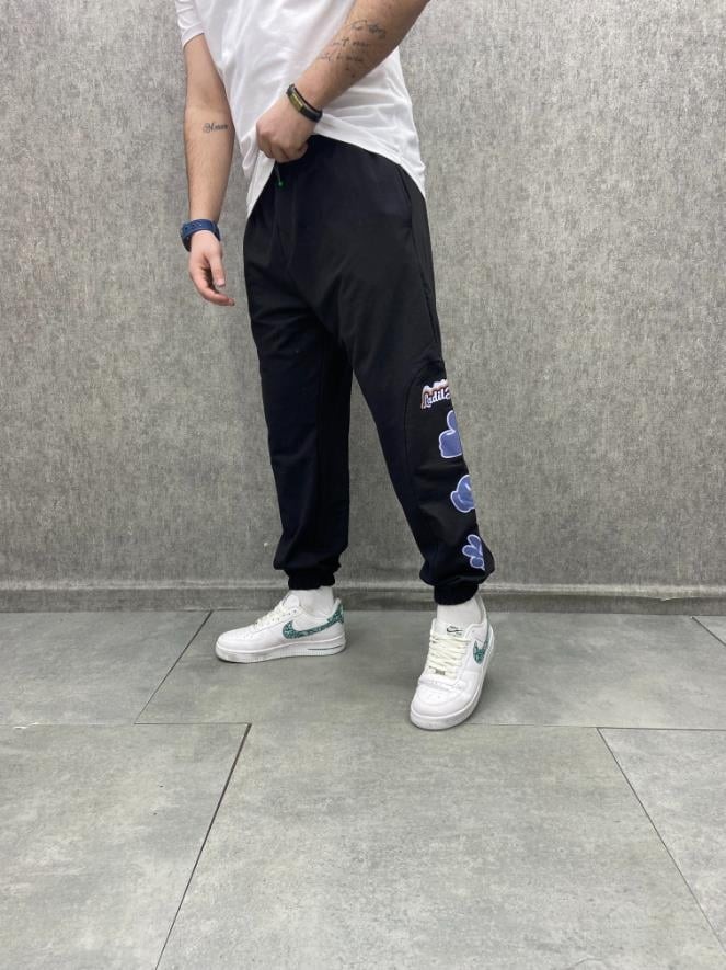 Rahat Kalıp Baskılı Pamuk Örme Siyah  Jogger