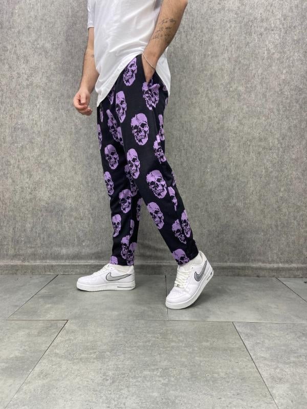 Beli Lastikli Skull Desenli  Baggy Pantolon