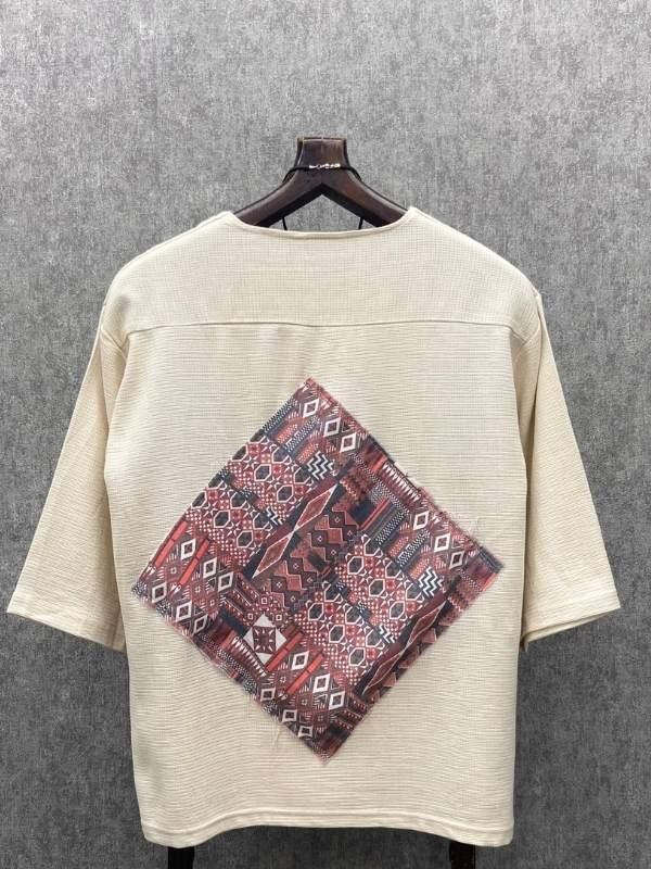 Oversize Bohem Fakir Kol Pis Uç Pachli  Bej  Pamuk Keten Tshirt