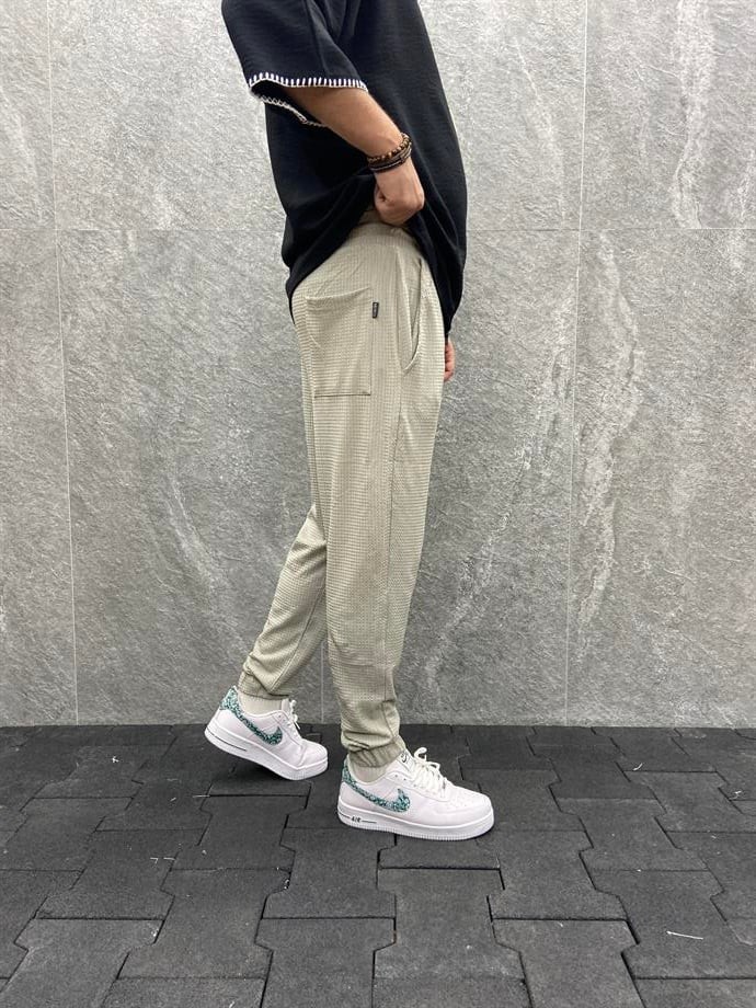 Bürümcük Kumaş Beli Lastikli Gri Jogger