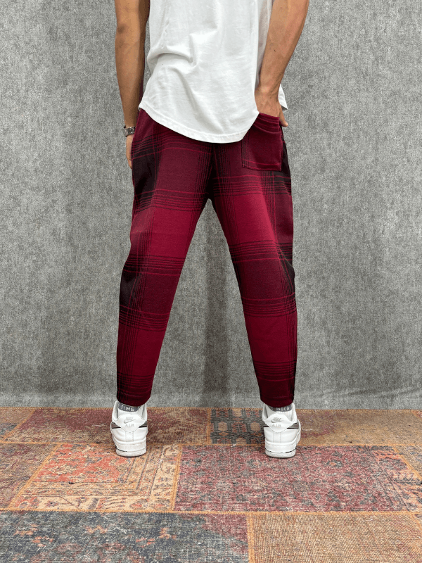 Beli Lastikli Bohem Ekoseli Baggy Pantolon
