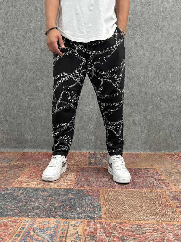 Beli Lastikli Desenli  Baggy Pantolon