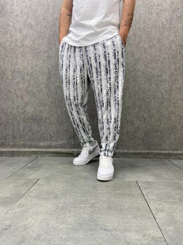 Beli Lastikli Düz Paça Desenli Baggy Pantolon