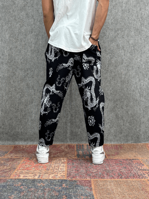  Beli Lastikli Desenli  Baggy Pantolon