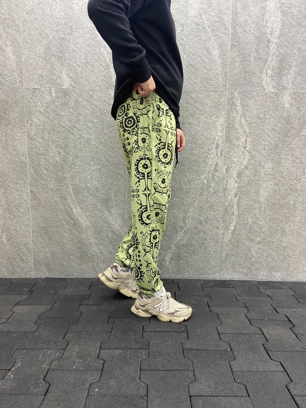 Beli Lastikli Aztek Desenli Pamuklu Kışlık Mint Kaşe Pantolon