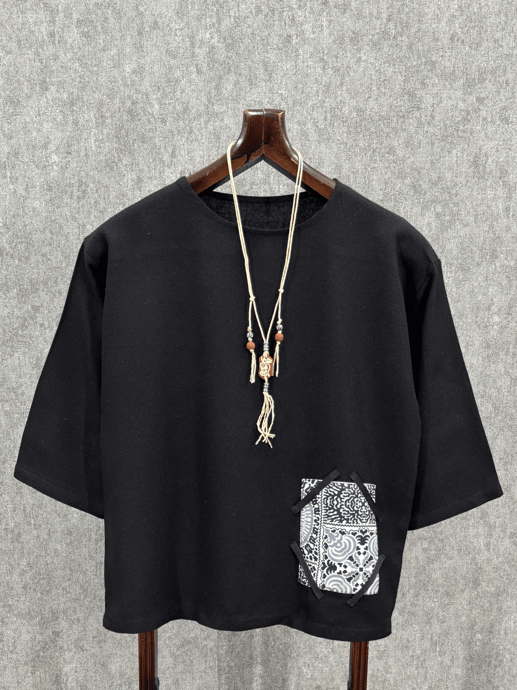 Oversize Bohem Fakir Kol Siyah Pamuklu Tshirt
