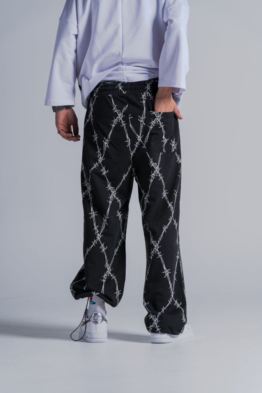 Beli Lastikli Stoperli Boru Paça  Desenli  Baggy Pantolon