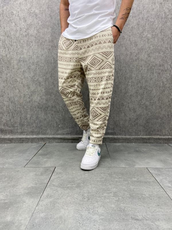 Beli Lastikli Aztek Desenli Bohem Bagyy  Pantolon