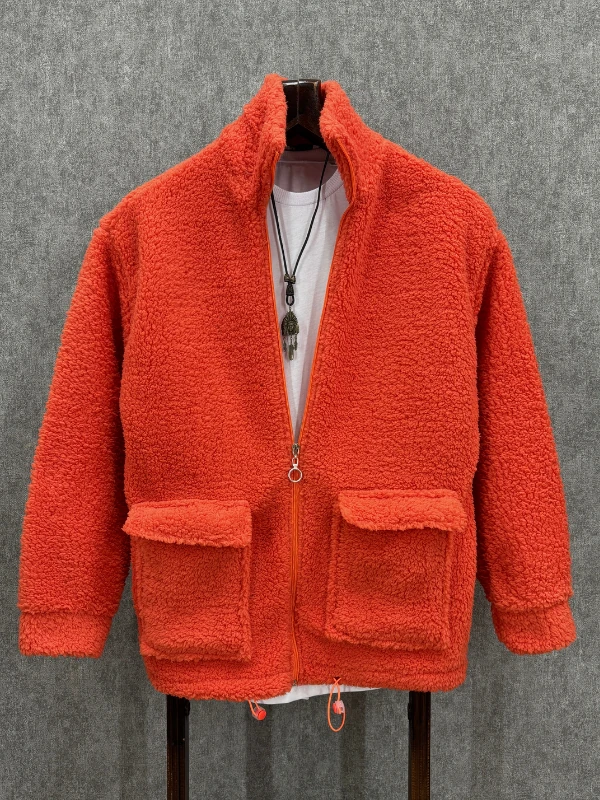 Oversize Fermuarlı Turuncu Peluş Sweatshirt
