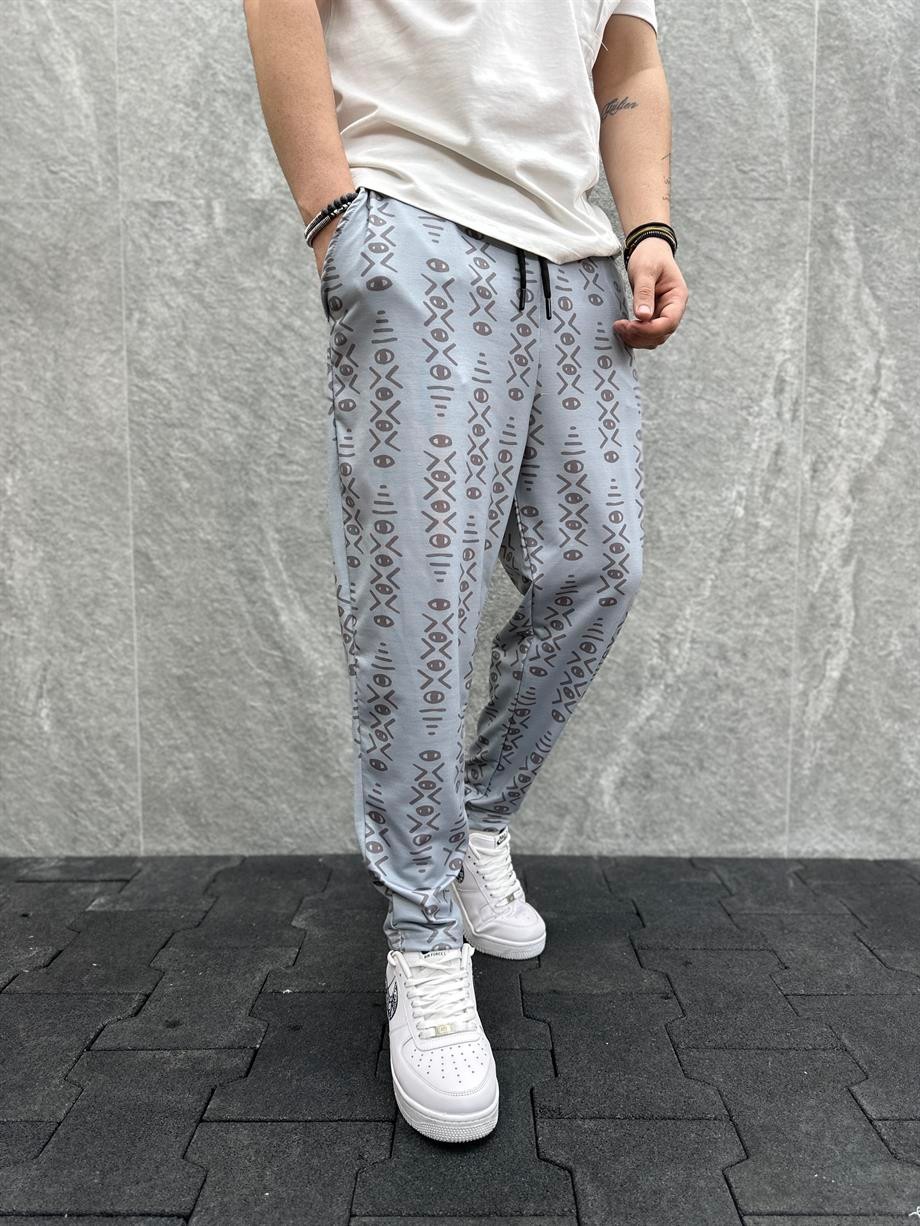 Beli Lastikli Aztek Desenli Baggy Pantolon
