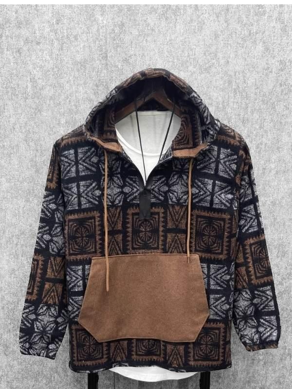 Oversize Kapüşonlu Otantik Oduncu Sweatshirt