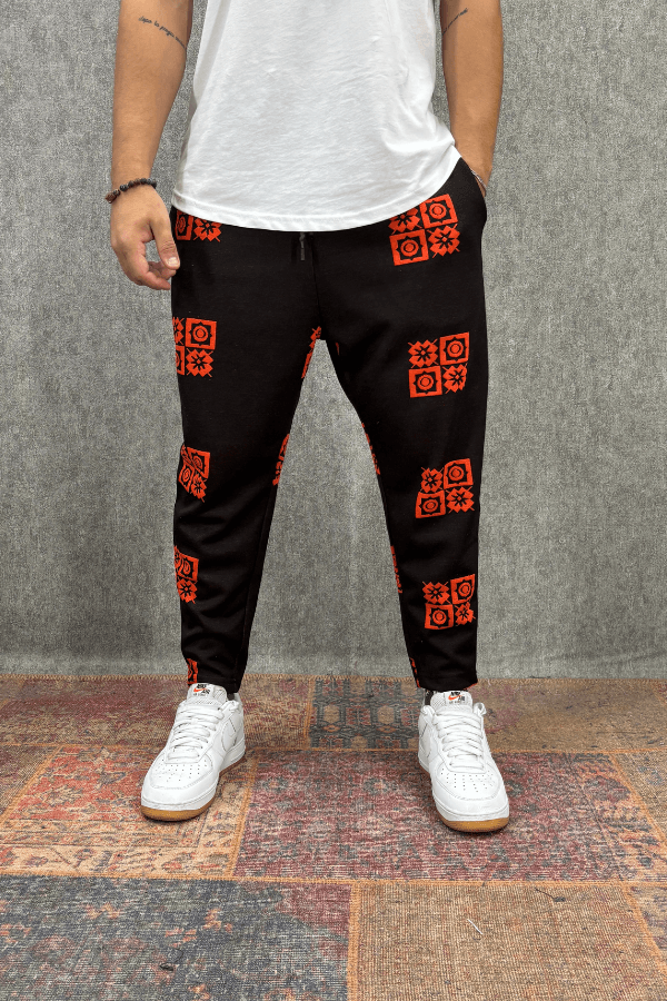 Beli Lastikli Desenli Baggy Pantolon