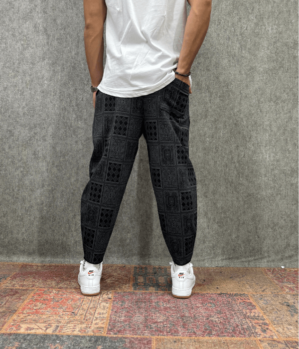Beli Lastikli Kaşe Cep Nervür Detaylı Ekoseli Baggy Pantolon