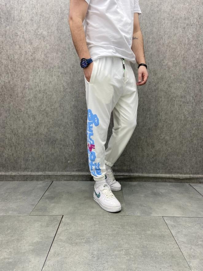 Rahat Kalıp Baskılı Pamuk Örme Beyaz  Jogger