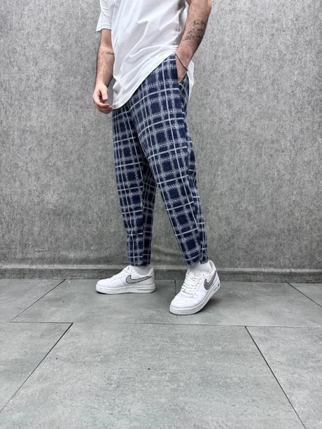 Beli Lastikli Ekoseli Baggy Pantolon