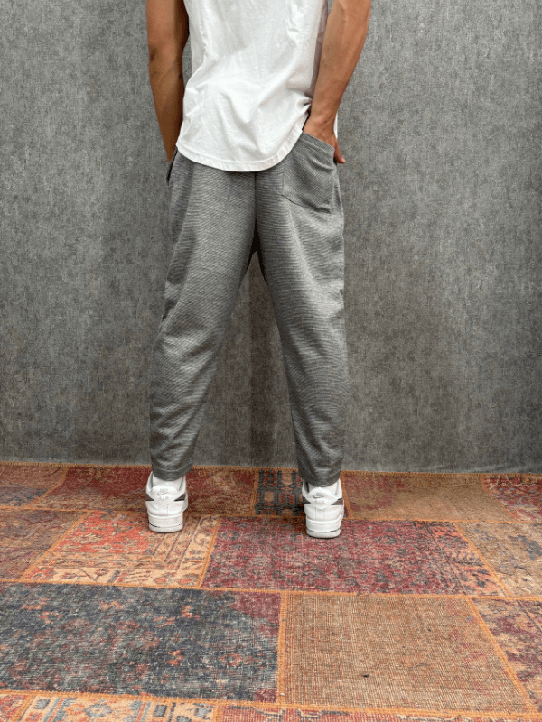 Beli Lastikli Pamuk Keten Gri  Baggy Pantolon