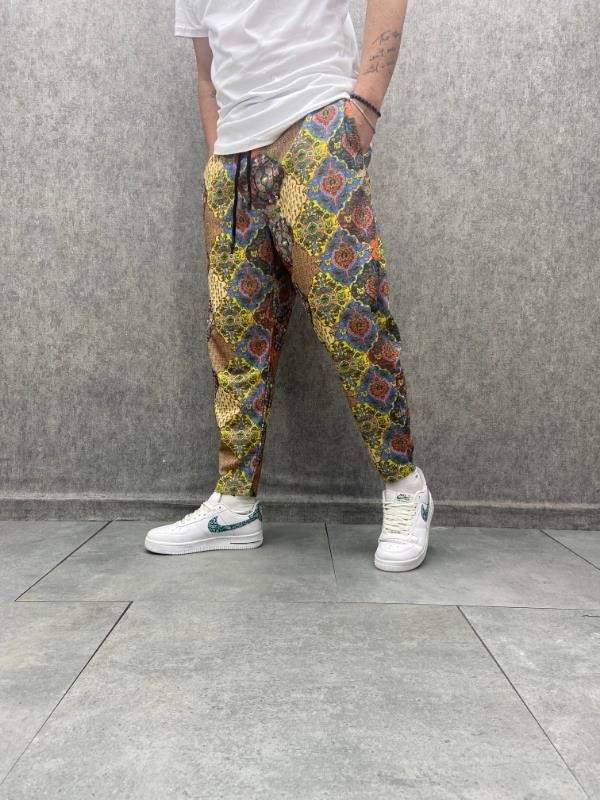 Beli Lastikli Bohem Baggy Desenli Pantolon