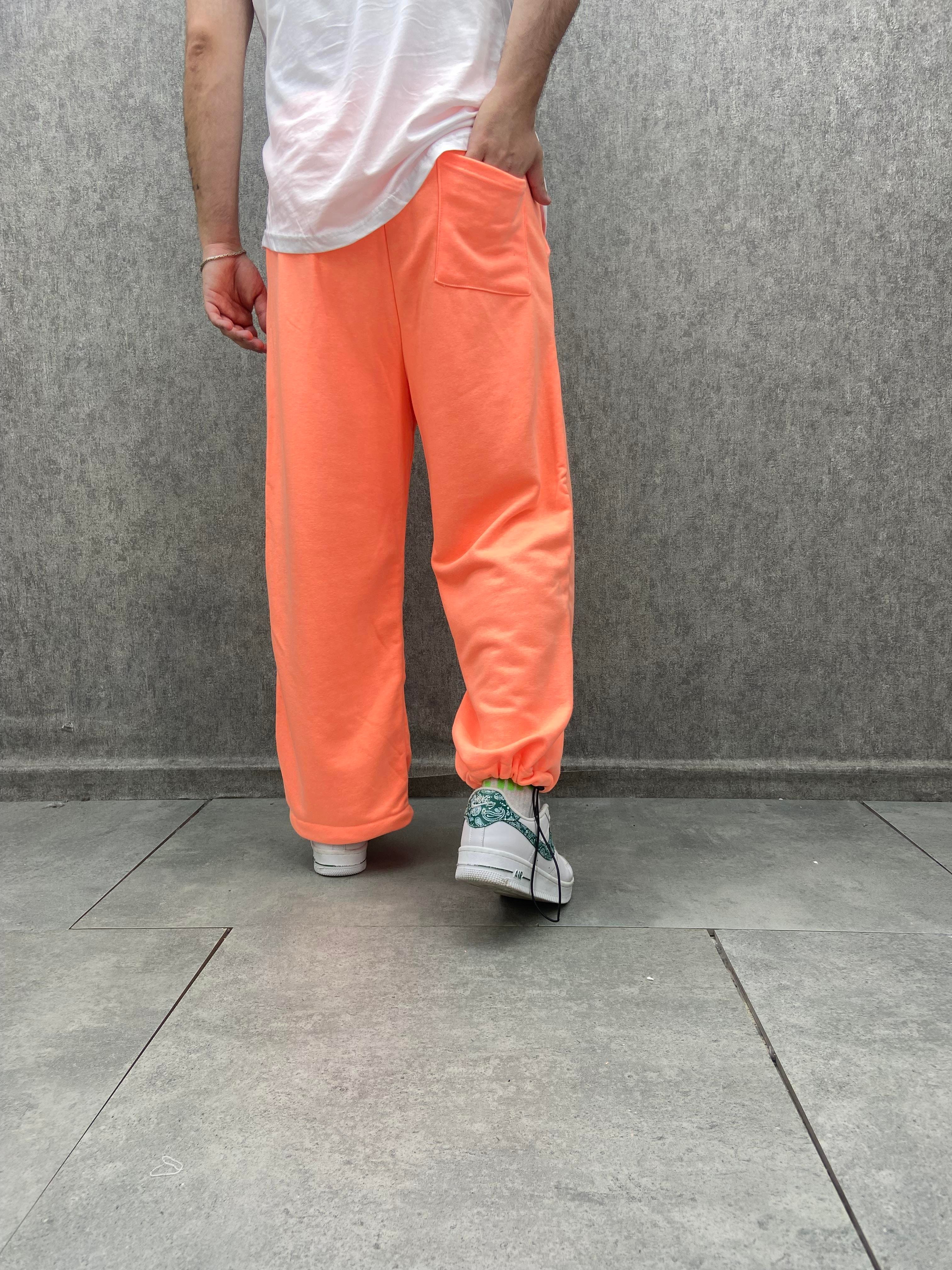 Beli Lastikli Paça Stoperli  Pamuklu Turuncu Baggy Pantolon
