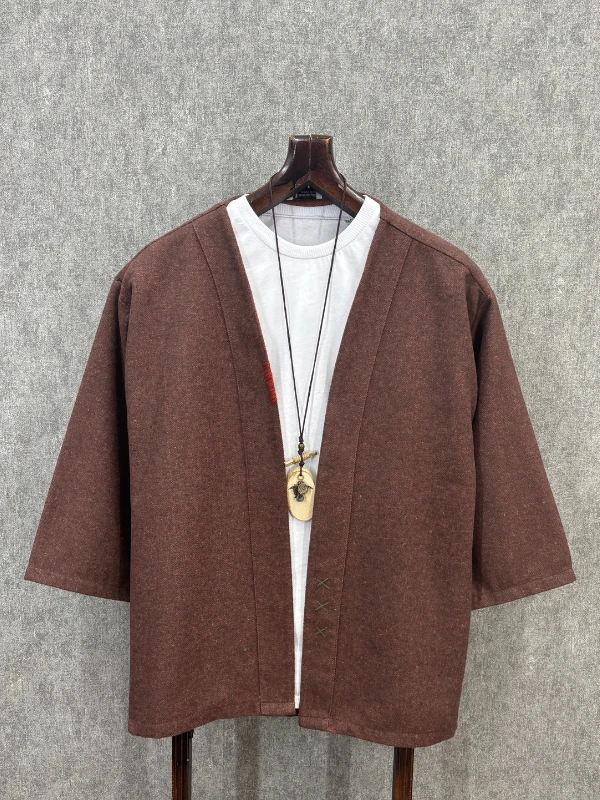 Oversize Fakir Kol Pamuklu El İşi Detaylı Tarçın  Kimono