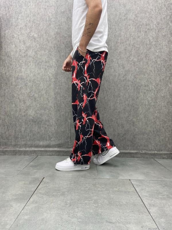 Beli Lastikli Stoperli Boru Paça Desenli  Baggy Pantolon