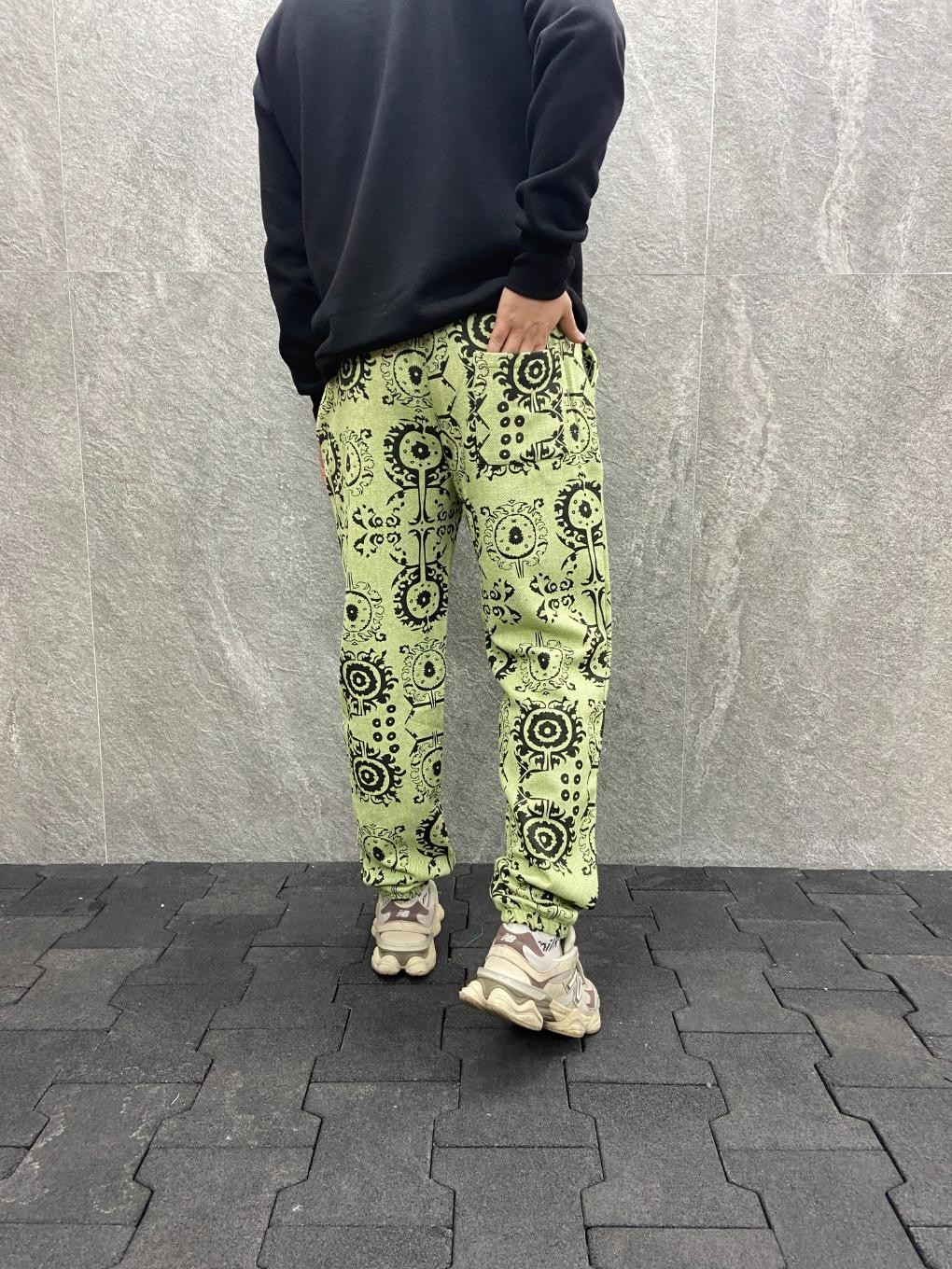 Beli Lastikli Aztek Desenli Pamuklu Kışlık Mint Kaşe Pantolon