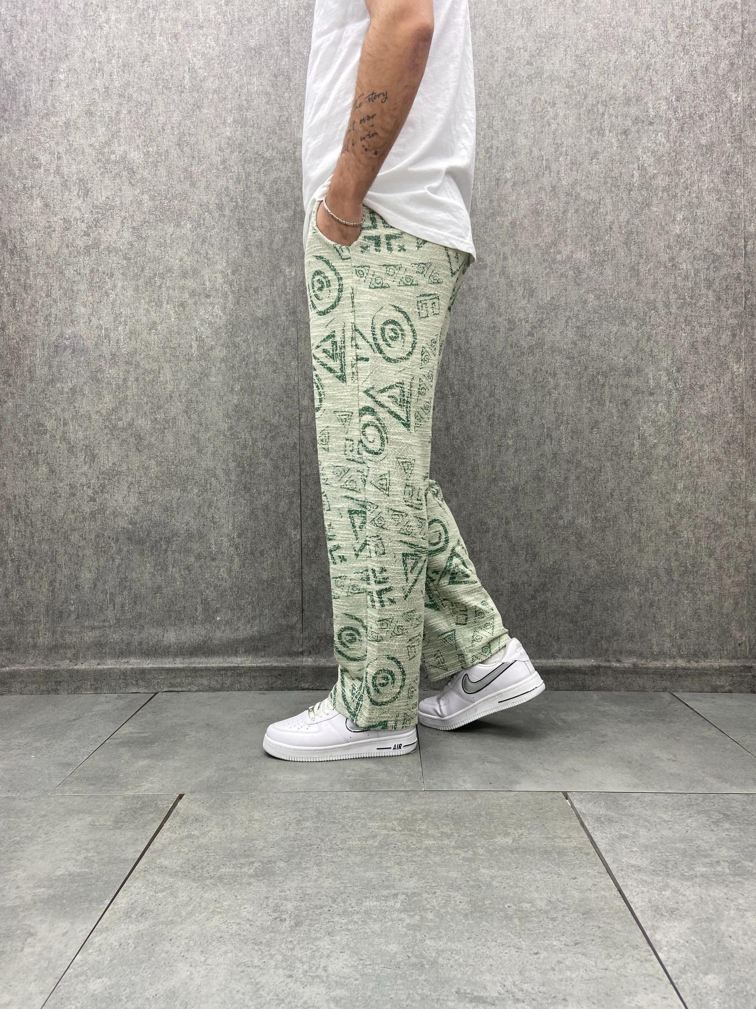 Beli Lastikli Aztek Desenli Baggy Pantolon