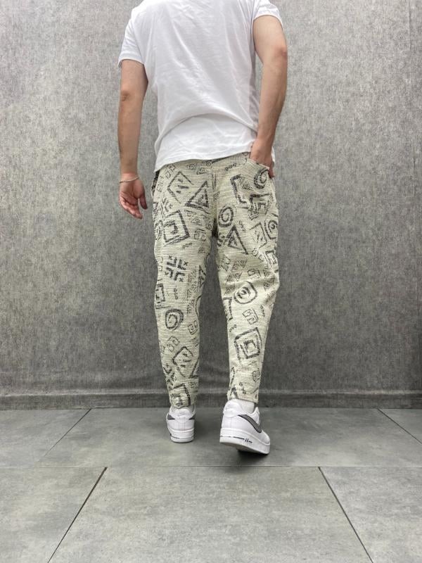 Beli Lastikli Aztek Desenli Baggy Pantolon