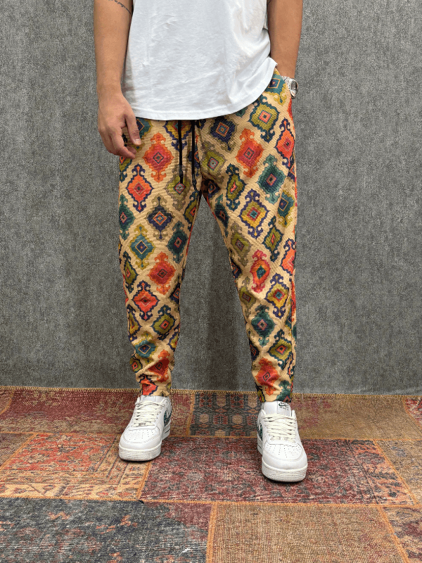 Beli Lastikli Desenli Baggy Pantolon