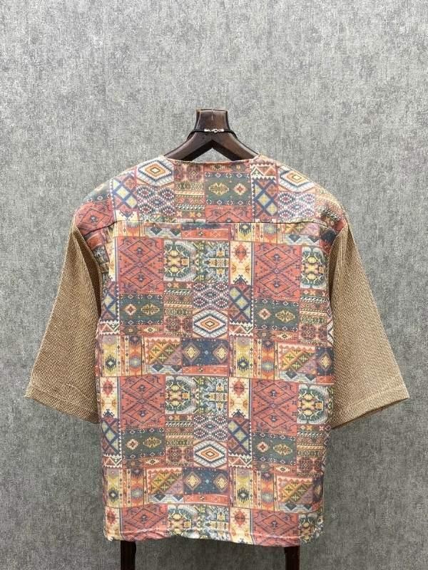 Oversize Bohem Fakir Kol Pis Uç Yaka Toprak Pamuk Keten Tshirt
