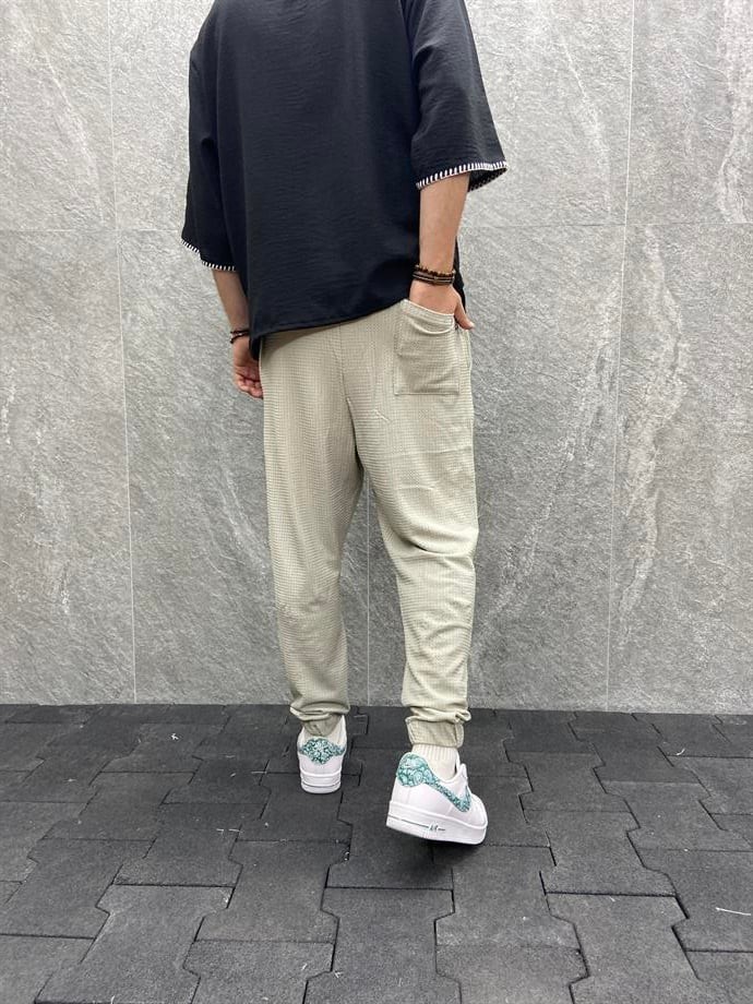 Bürümcük Kumaş Beli Lastikli Gri Jogger