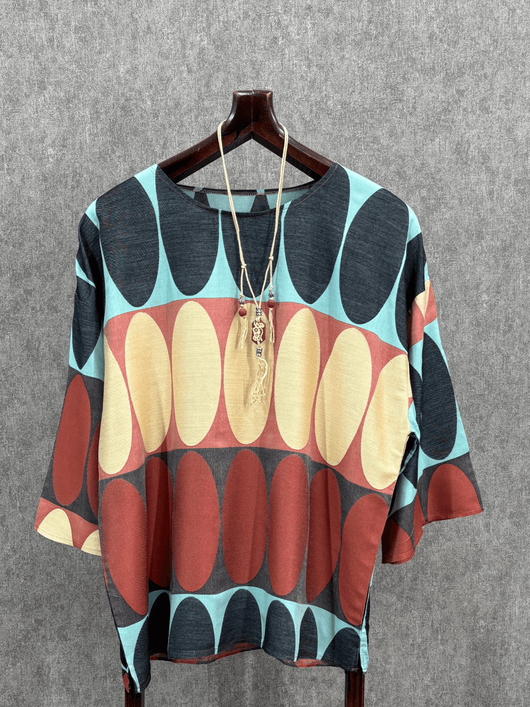 Oversize Bohem Fakir Kol Desenli Tshirt